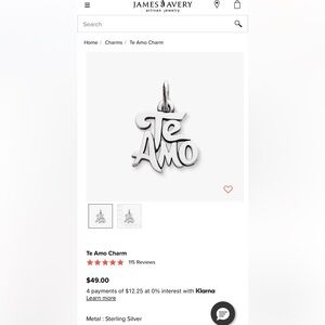 James Avery Silver 'Te Amo' Pendant